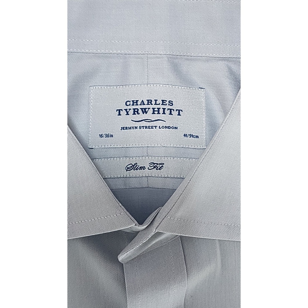Charles Tyrwhitt Men's Light Blue Slim-Fit FC Dress Shirt Size 16 X 36 - Picture 2 of 3